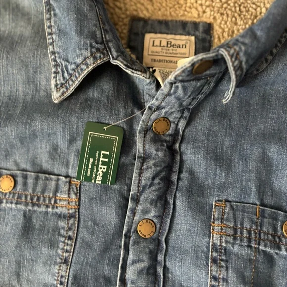 LL Bean Trucker Shacket Men's L-Tall Denim  Sherpa Lined Chore Shacket Farmer Ag - Picture 3 of 13